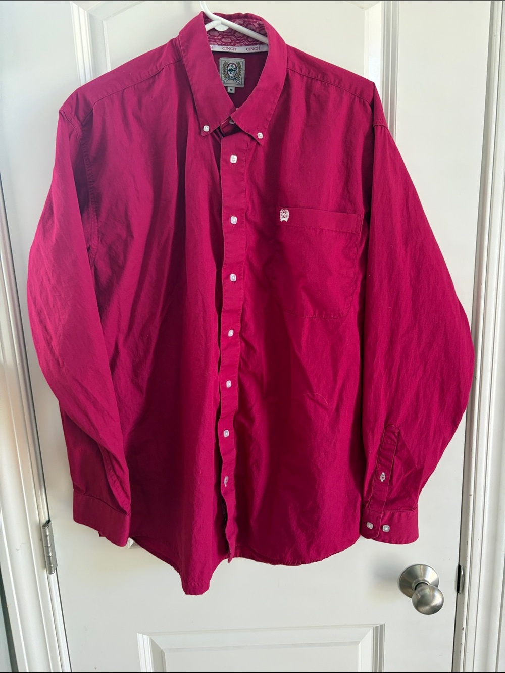 Classic Button-Down Men's Shirt - Dark Pink Size Medium